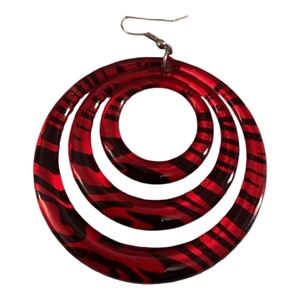 Dangling mod red & black hoop pierced earrings